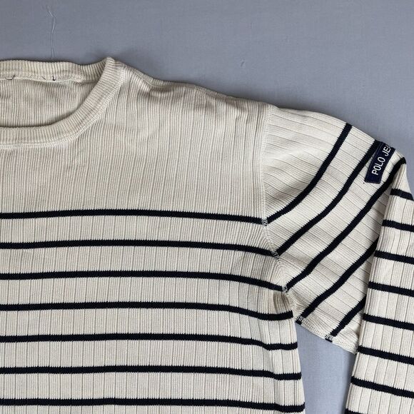 Polo Jeans Ralph Lauren Crewneck Tight Knit Sweater Men's M Beige Black Striped - Picture 4 of 13